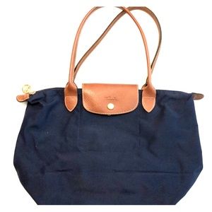Navy Longchamp Le Pliage Medium Shoulder Tote Bag